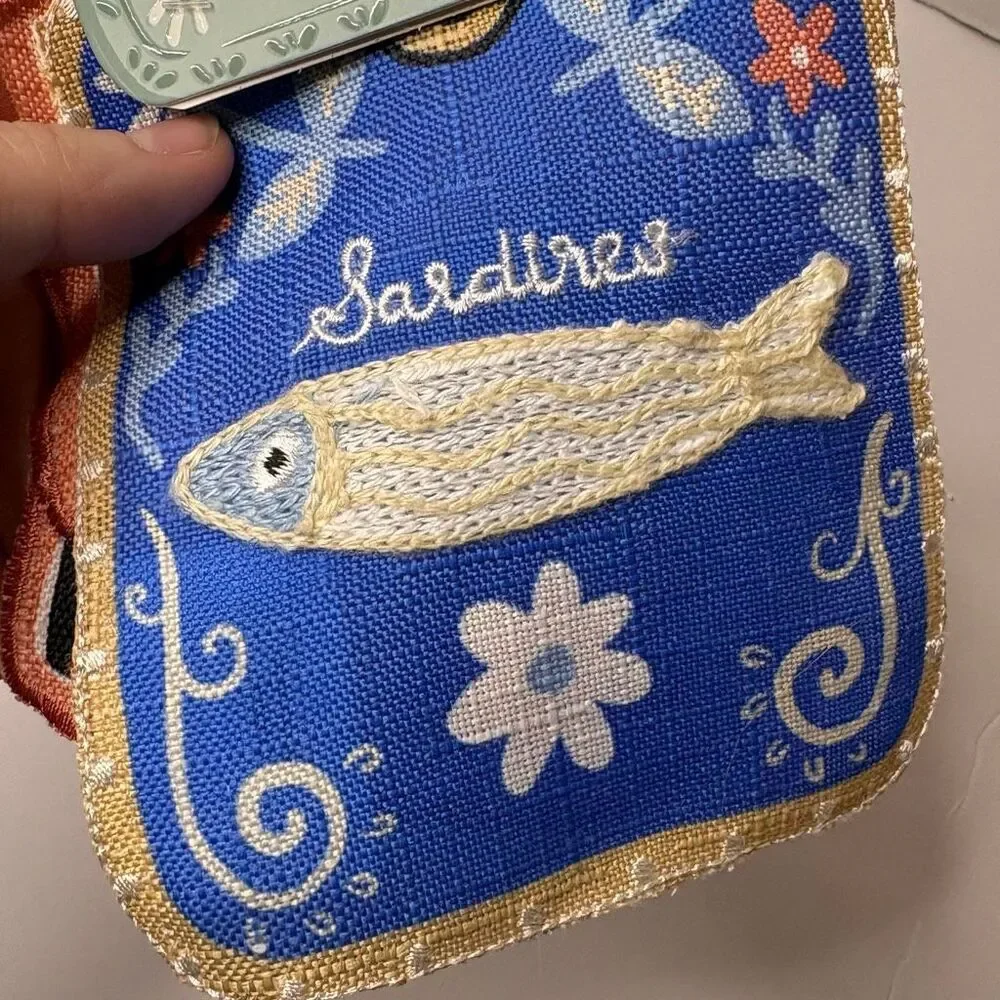 Envogue Set of 4 Cocktail Napkins Embroidered Sardines Anchovies NWT